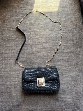 H&M Black Tweed Crossbody with Gold Chain Strap